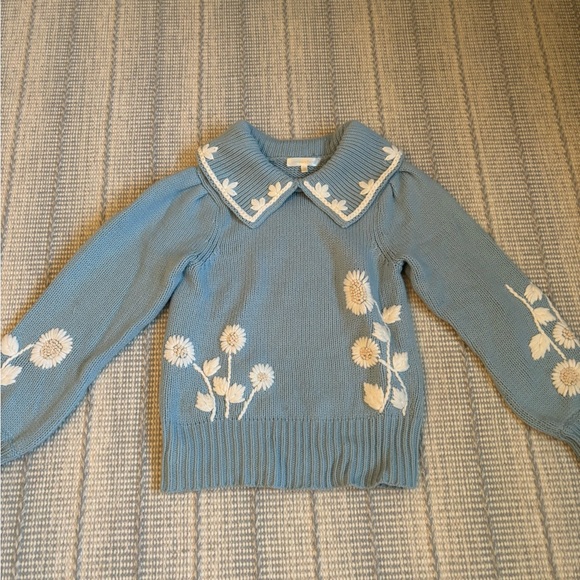 LOVESHACKFANCY UNION COLLARED PULLOVER CORNFLOWER - size XS - worn once! EEUC - Picture 4 of 6